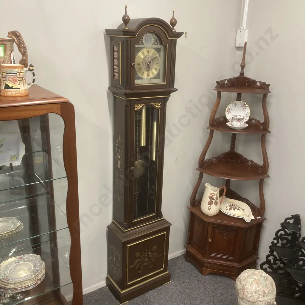 Wooden Cased Grandfather Clock 'Tempus Fugit', H178cm (Repair to Finial) Image 1++