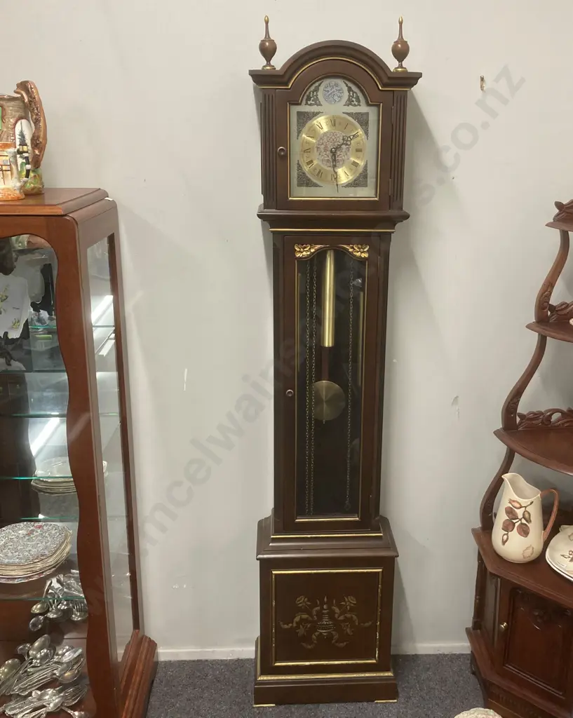 Wooden Cased Grandfather Clock 'Tempus Fugit', H178cm (Repair to Finial) Image 1++