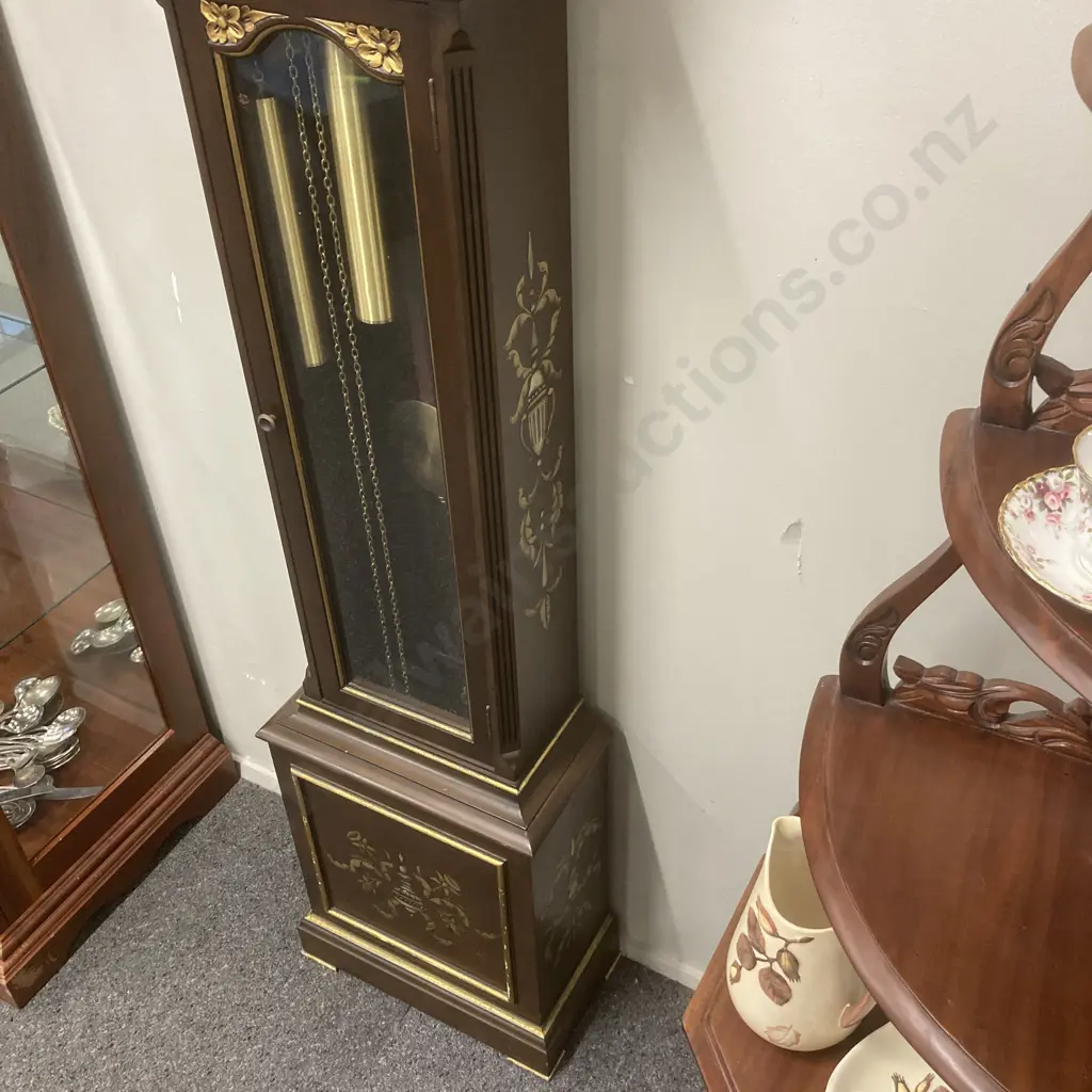 Wooden Cased Grandfather Clock 'Tempus Fugit', H178cm (Repair to Finial) Image 1++