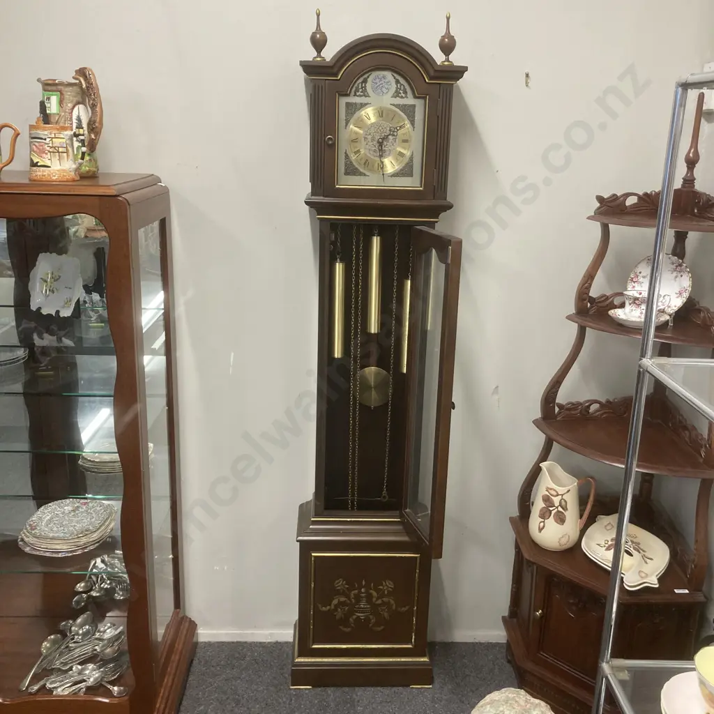 Wooden Cased Grandfather Clock 'Tempus Fugit', H178cm (Repair to Finial) Image 1++