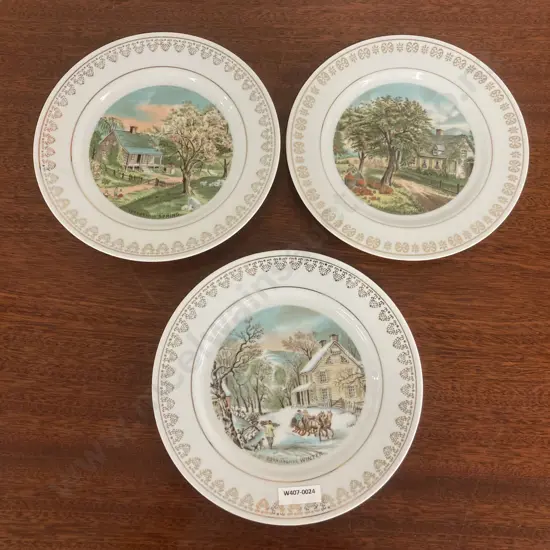 Currier and Ives (Japan) Four Seasons Decorative Plates - 3 of 4 Only( Donated As Unable to Sell )