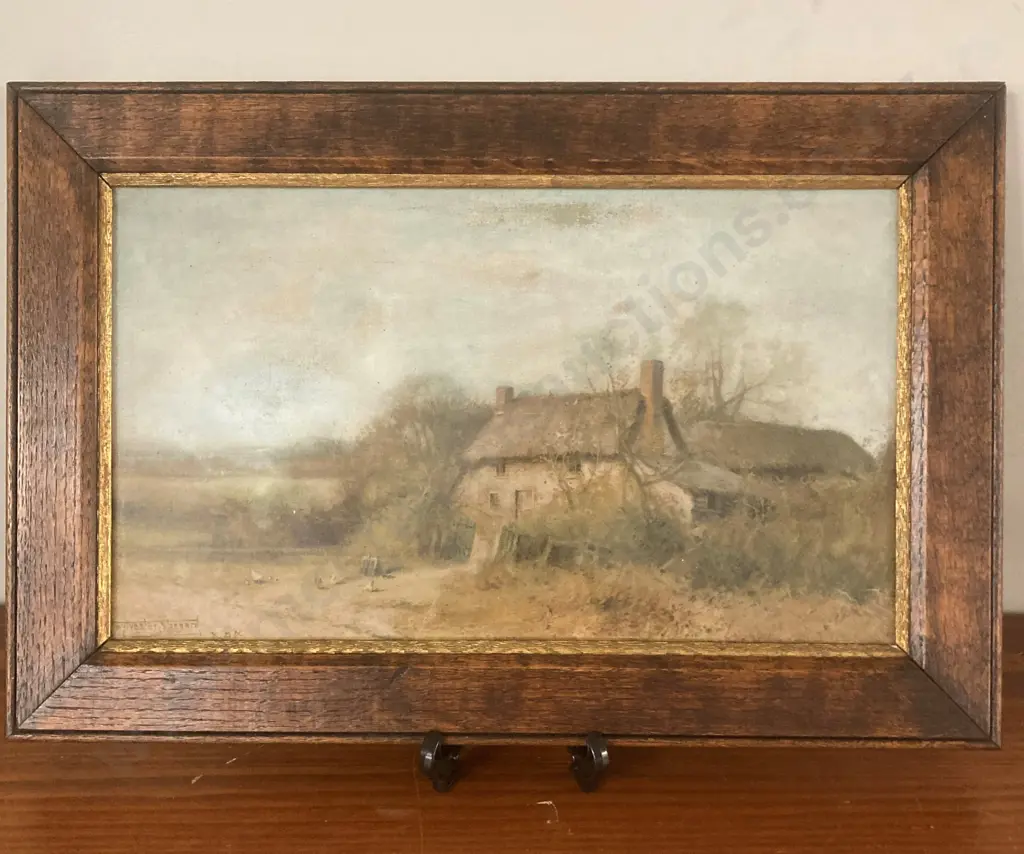 Henry John Sylvester Stannard (1870-1951) Watercolour, Chickens & A Thatched Cottage, Signed, Glazed Framed, 35 x 53cm Image 1++