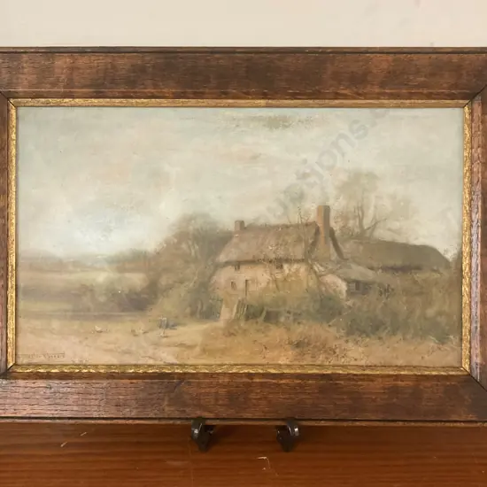 Henry John Sylvester Stannard (1870-1951) Watercolour, Chickens & A Thatched Cottage, Signed, Glazed Framed, 35 x 53cm