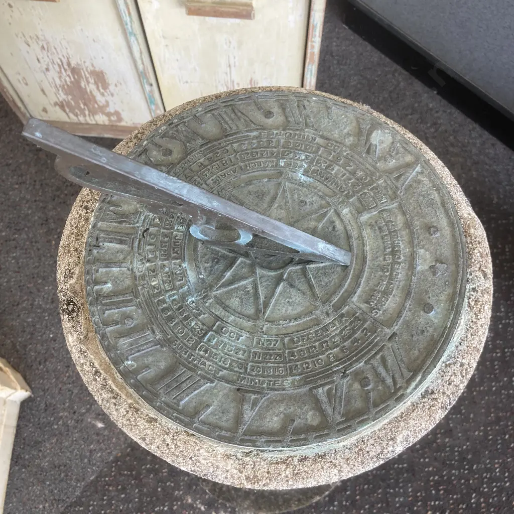 Concrete & Brass Sun Dial, 74cm Image 1++