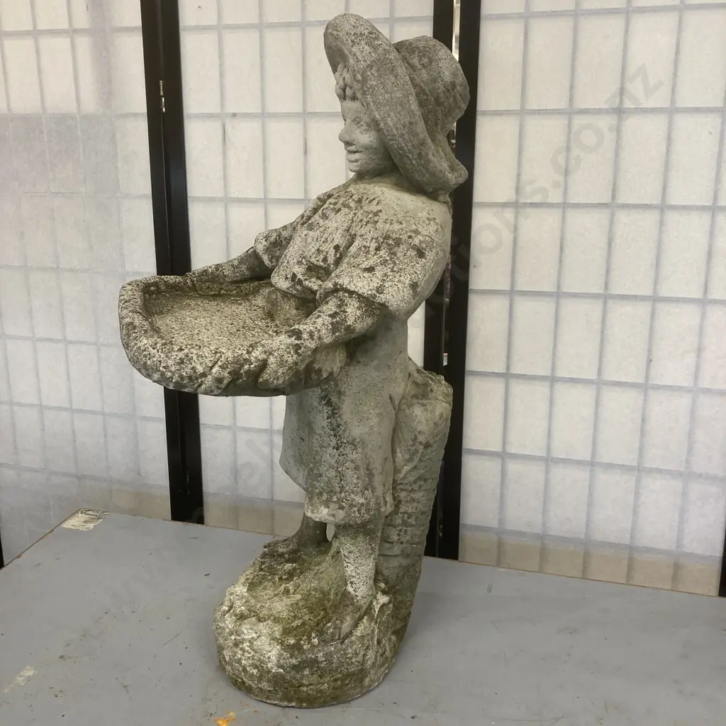 Concrete Vintage Garden Statue of Boy Holding A Tray, 74 x 36cm Image 1++