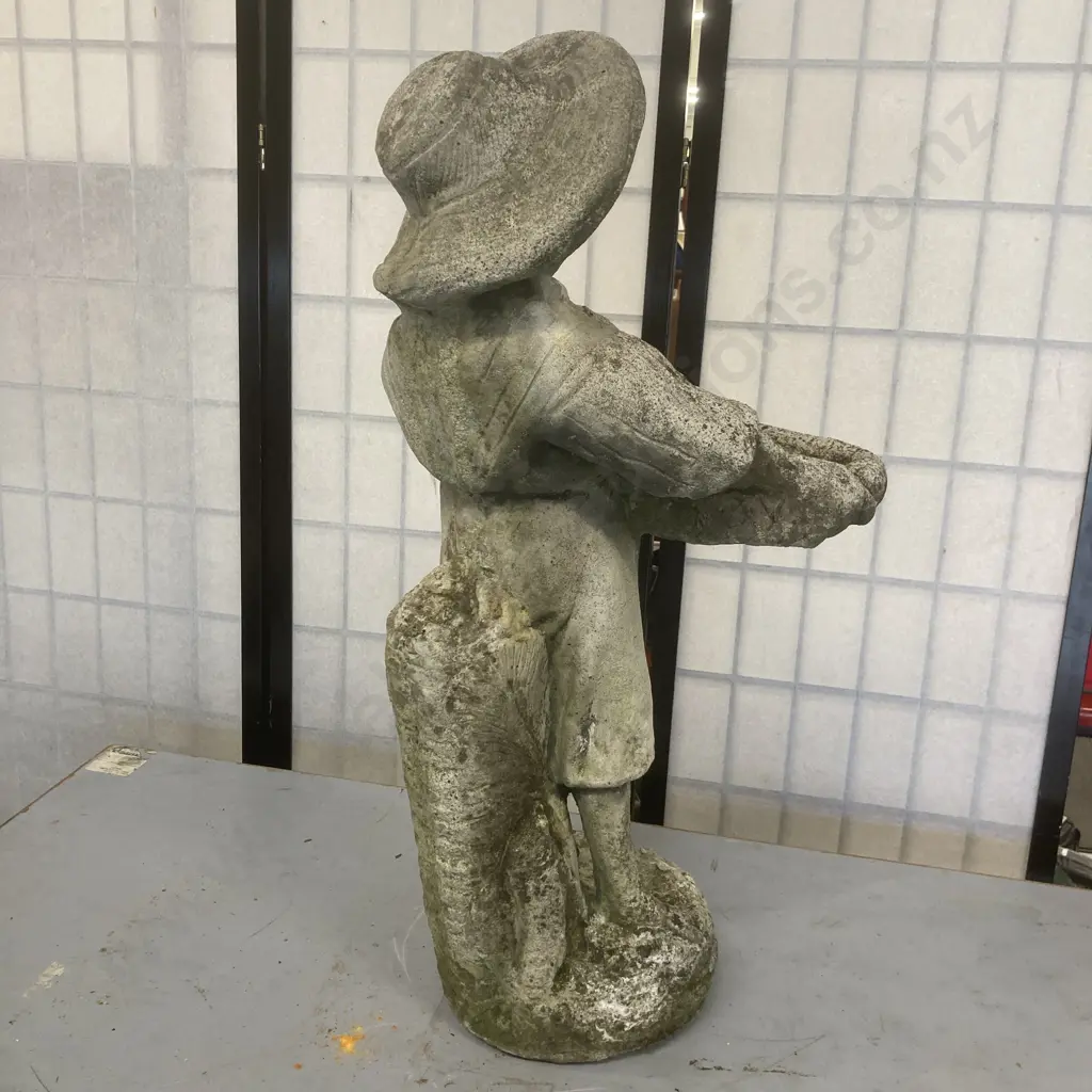 Concrete Vintage Garden Statue of Boy Holding A Tray, 74 x 36cm Image 1++