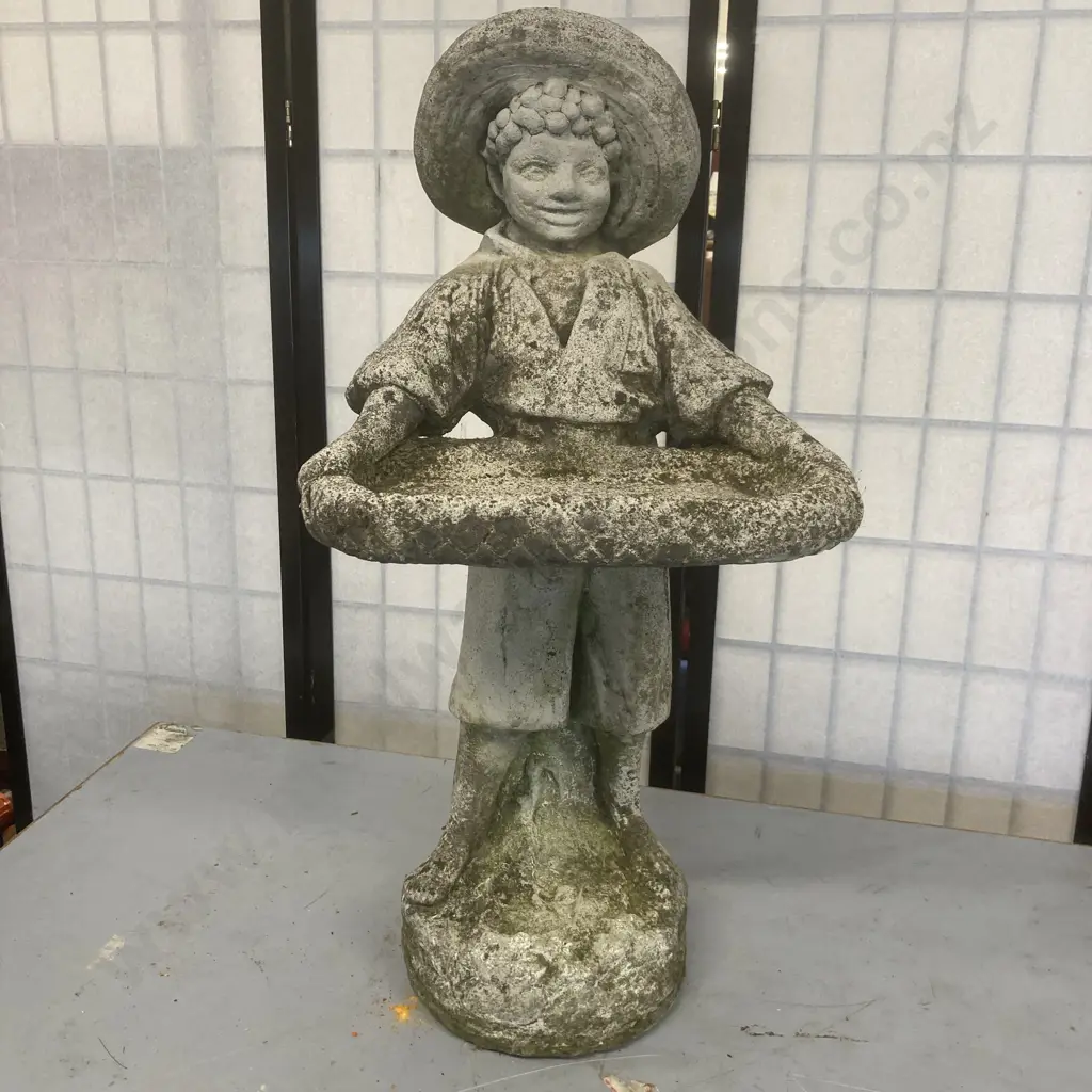 Concrete Vintage Garden Statue of Boy Holding A Tray, 74 x 36cm Image 1++