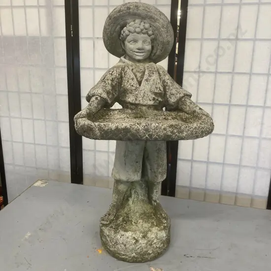 Concrete Vintage Garden Statue of Boy Holding A Tray, 74 x 36cm