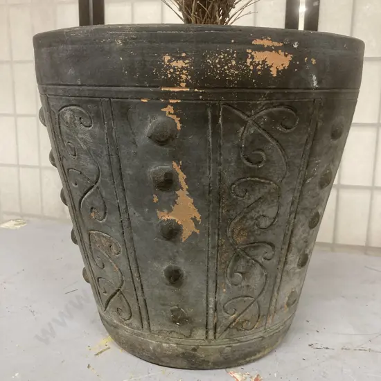 Vintage Ornate Terracotta Garden Pot Painted Black, 36 x 39cm