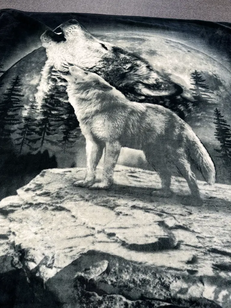 Black & Grey Wolf Blanket / Throw Image 1++