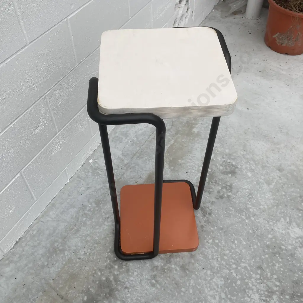 Pair of Black Steel & Wood Plinths, 89 x 36 & 79 x 36cm Image 1++