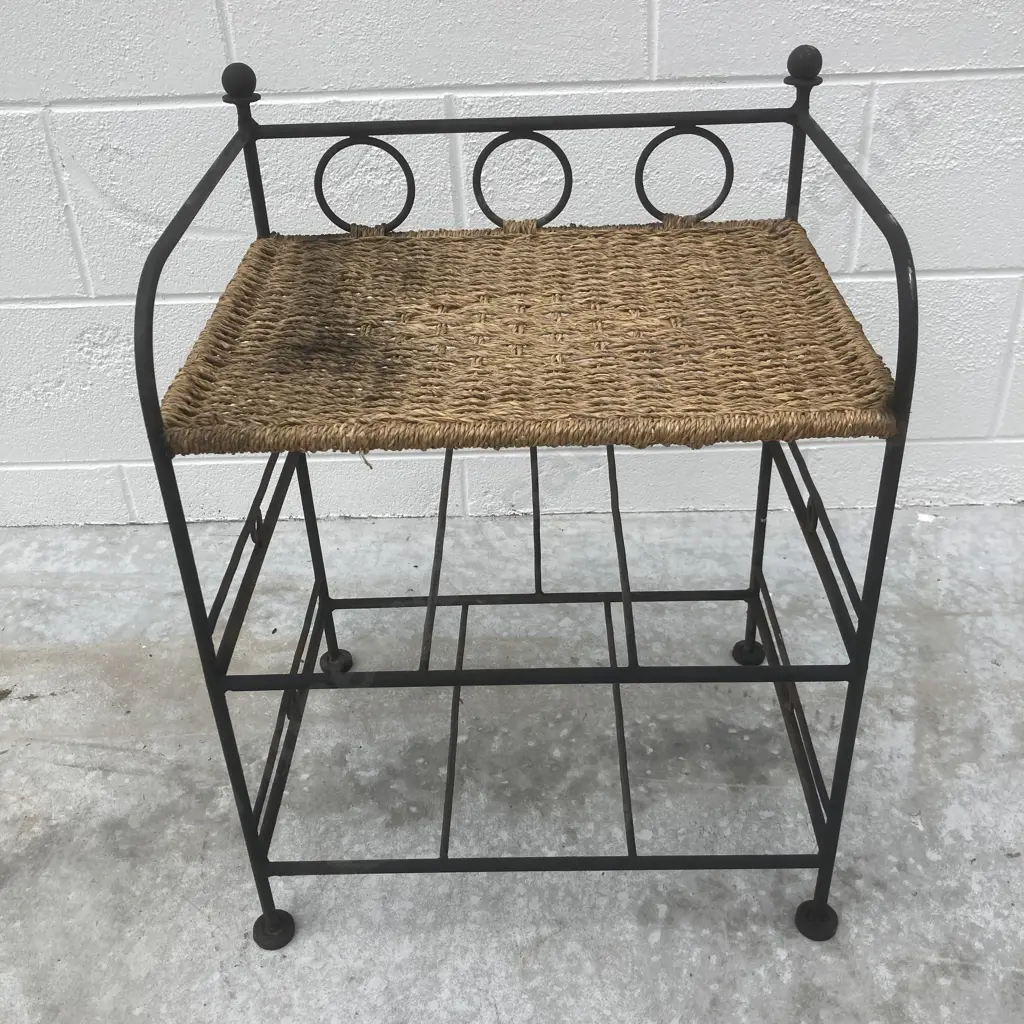 Rattan & Black Steel Shelf Unit, H57 W43 D32cm Image 1++