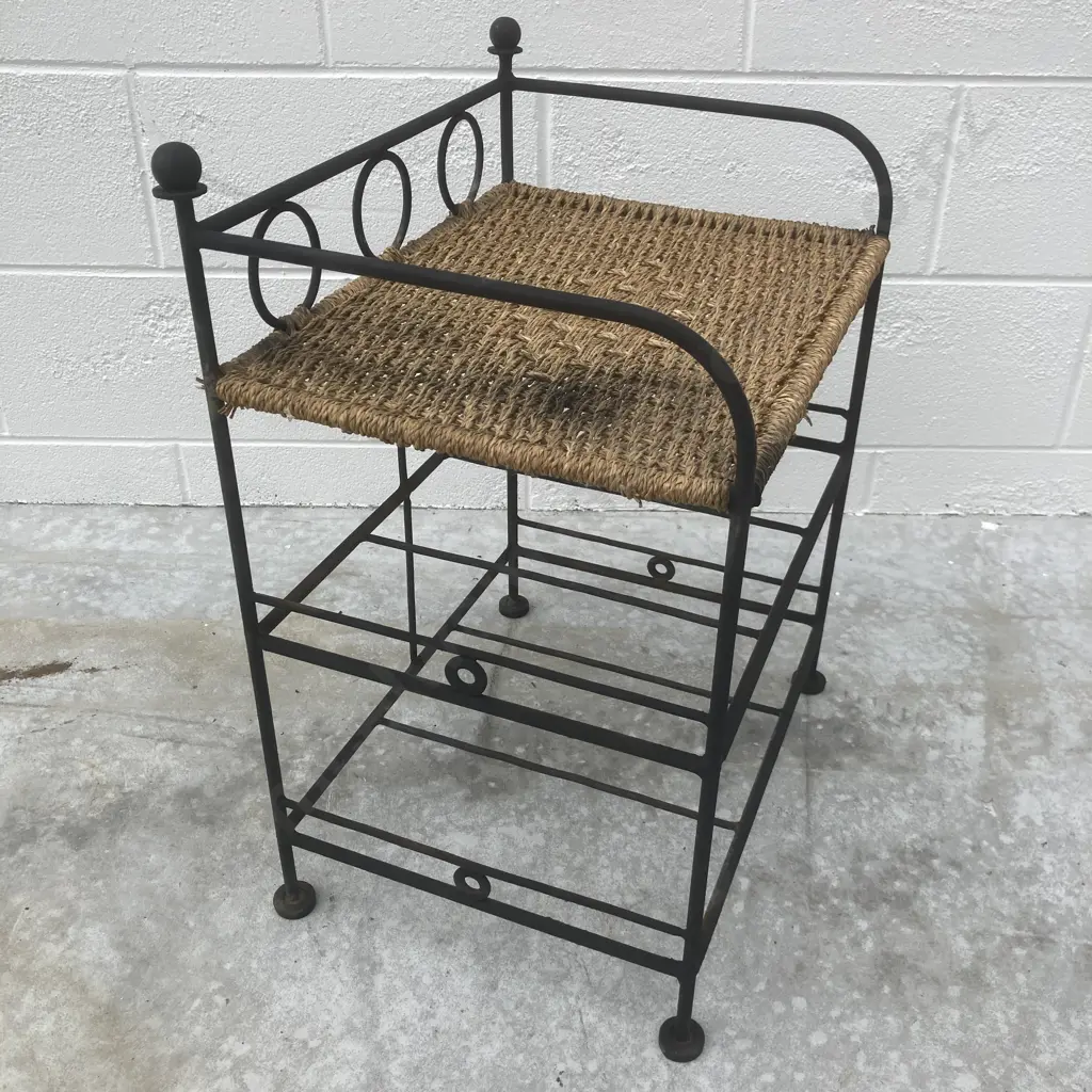 Rattan & Black Steel Shelf Unit, H57 W43 D32cm Image 1++