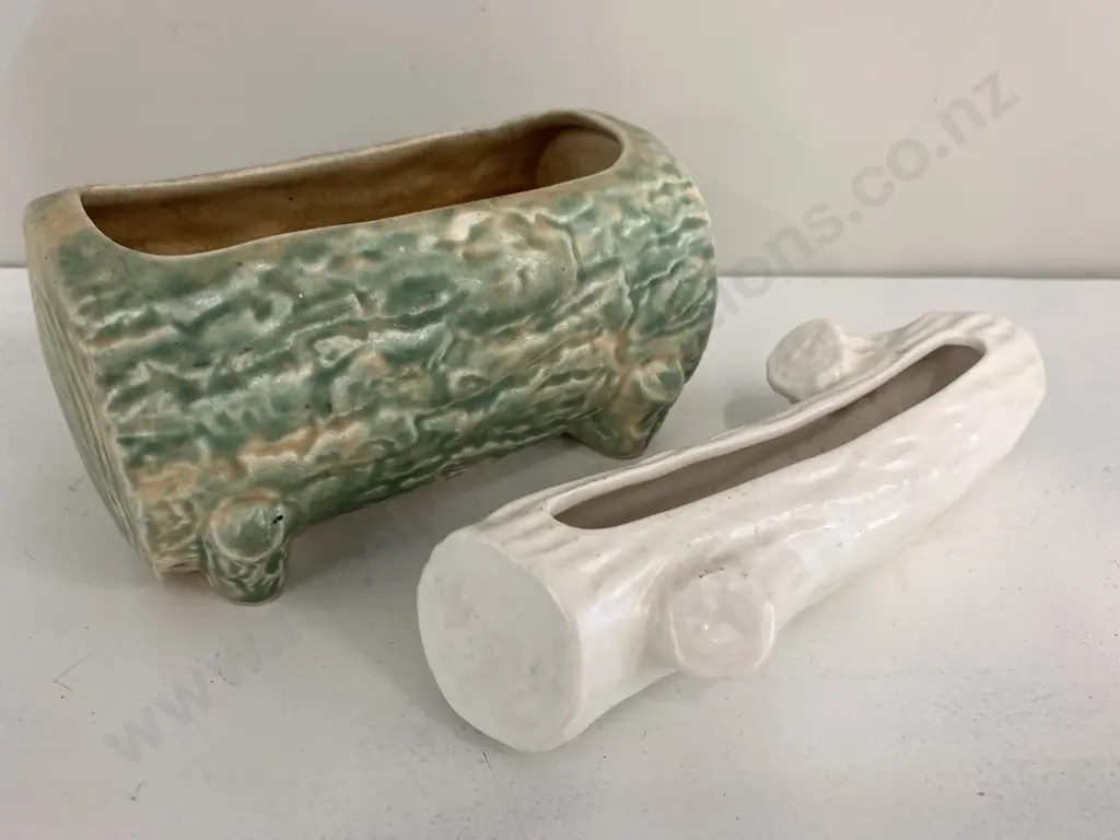 Pottery Green & White Log Posy Vase Image 1++