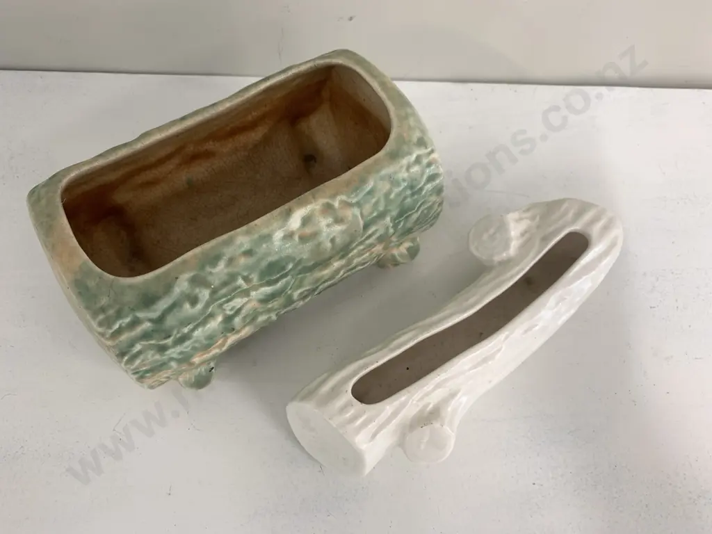 Pottery Green & White Log Posy Vase Image 1++