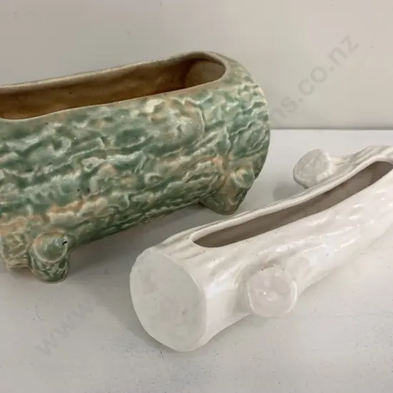 Pottery Green & White Log Posy Vase