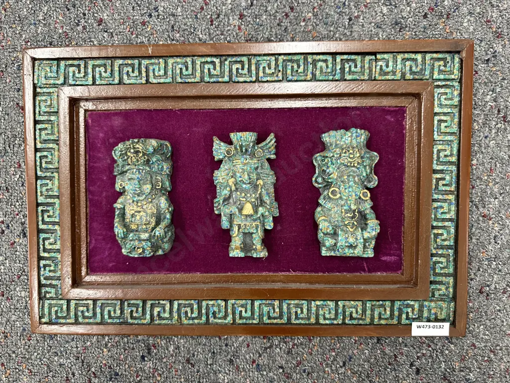 Framed Aztec Sculptures 26 x 38cm Image 1++
