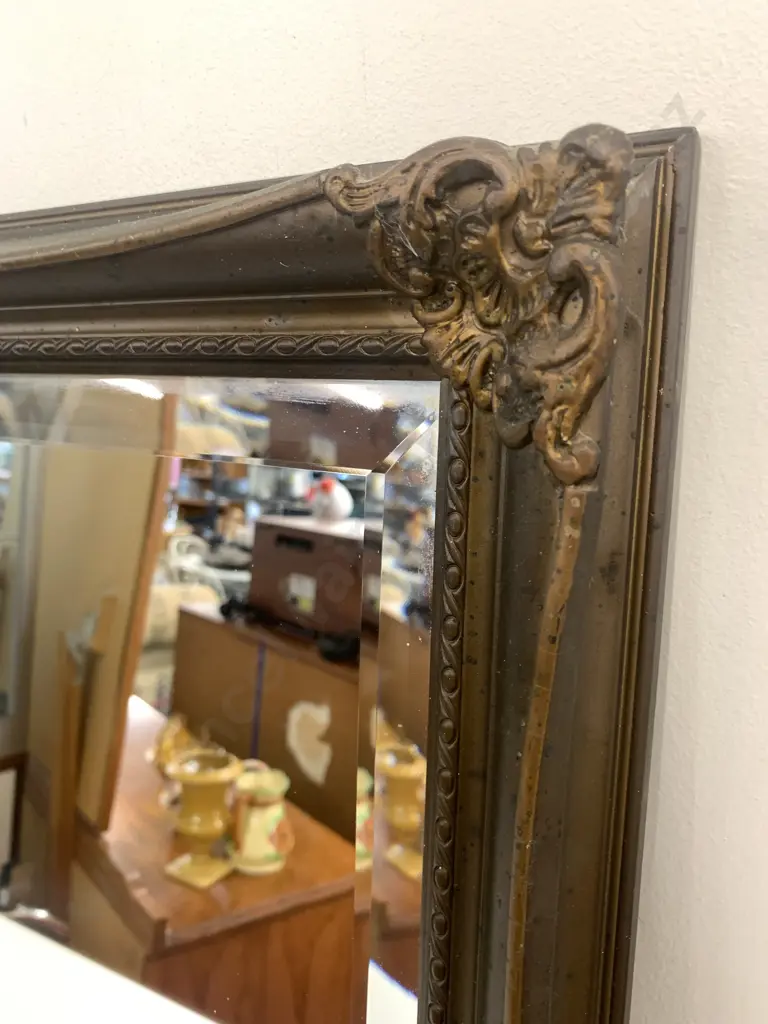 Vintage Rectangular Bevelled Edge Ornate Mirror (af) To Frame Image 1++