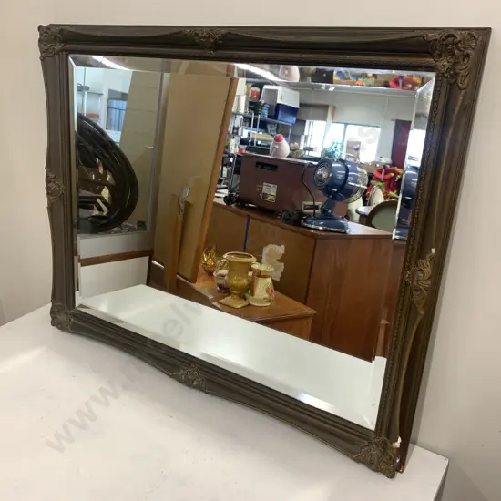 Vintage Rectangular Bevelled Edge Ornate Mirror (af) To Frame