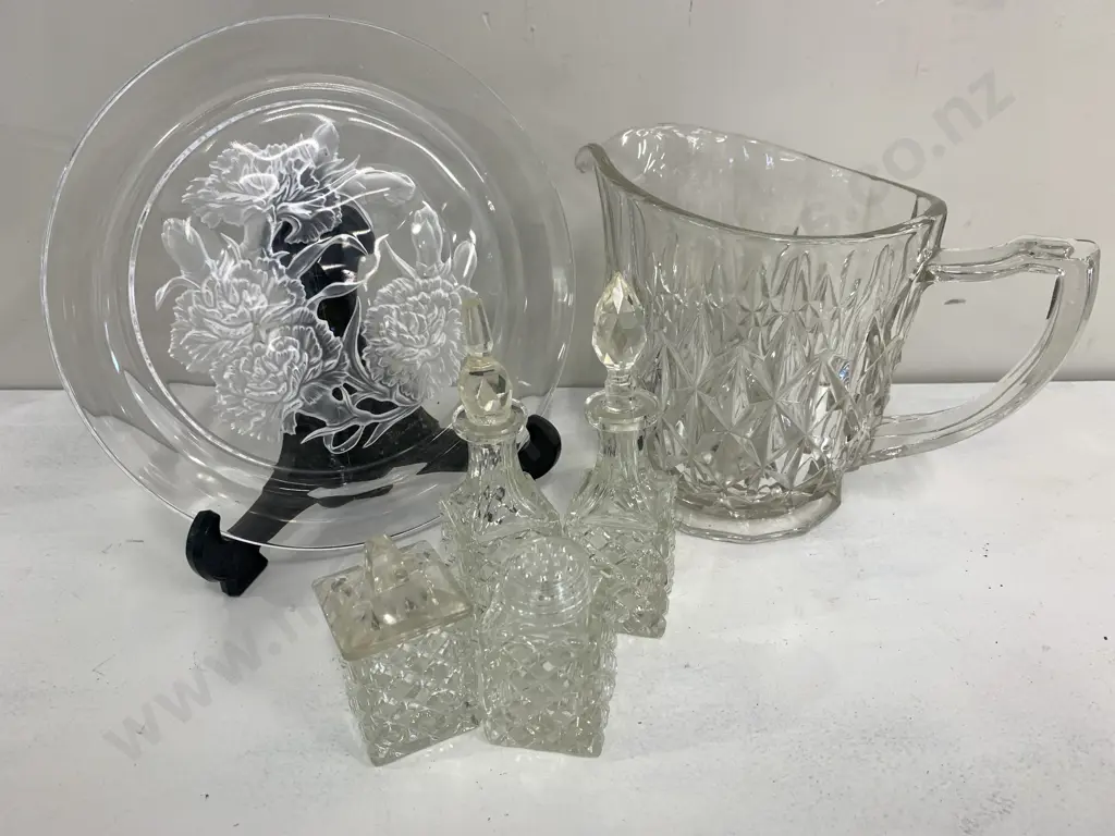 Vintage Glass Items Including Jug, Condiments Etc Image 1++