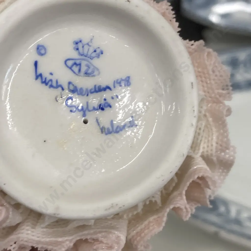 Vintage Irish Dresden Lace Porcelain Figurine Stamped MV Muller Volkstedt mark Irish Dresden 1978 "Sylvia" Ireland Image 1++