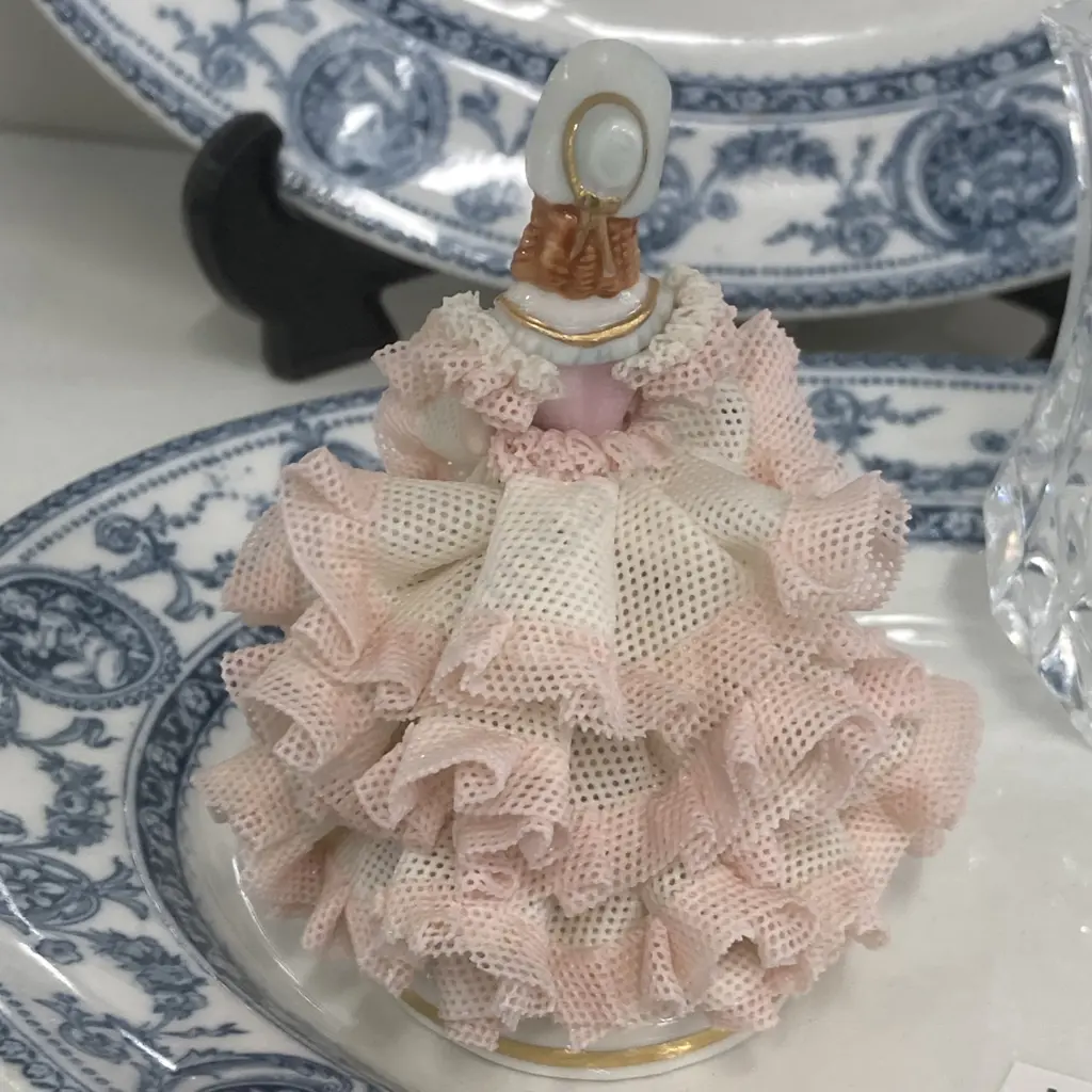 Vintage Irish Dresden Lace Porcelain Figurine Stamped MV Muller Volkstedt mark Irish Dresden 1978 "Sylvia" Ireland Image 1++