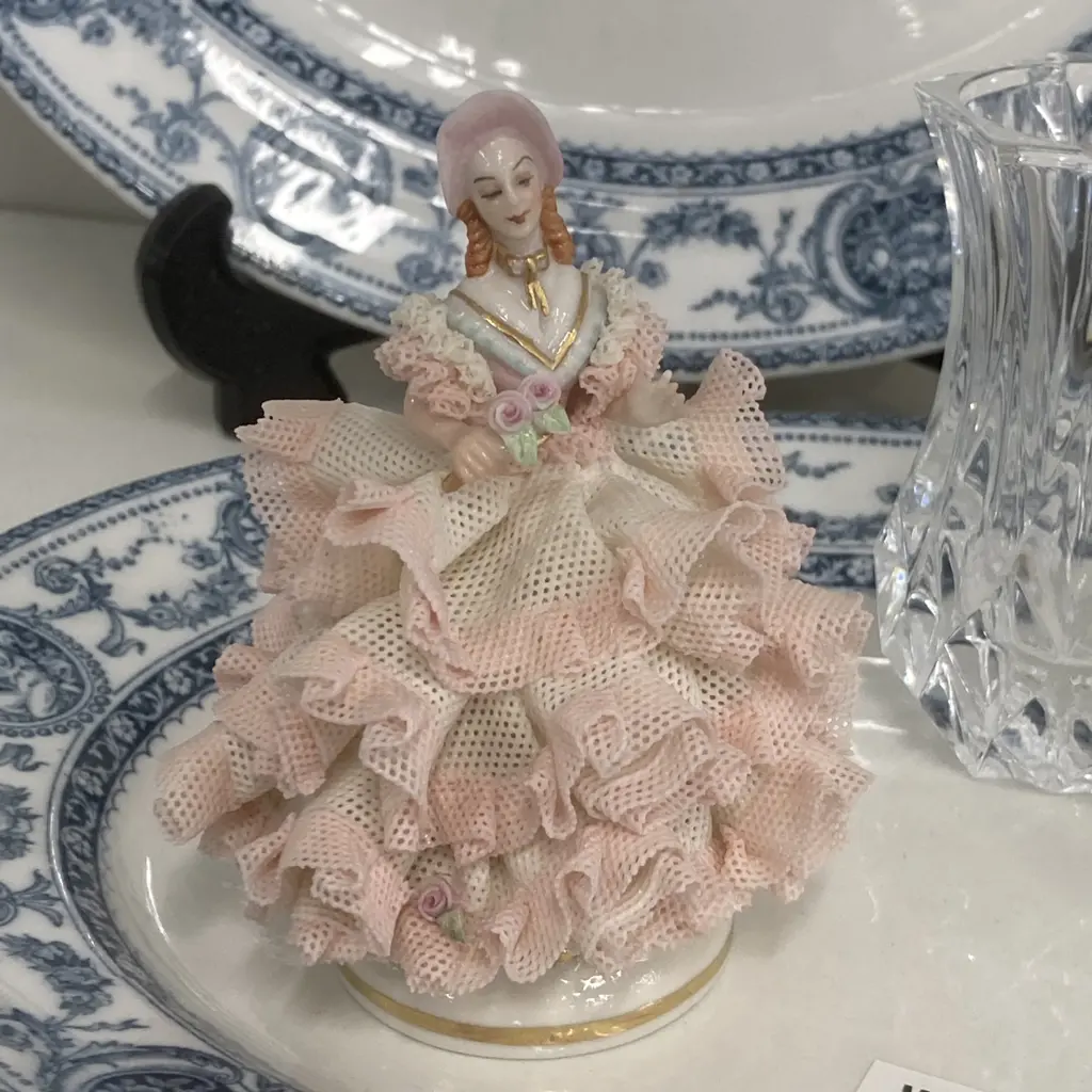 Vintage Irish Dresden Lace Porcelain Figurine Stamped MV Muller Volkstedt mark Irish Dresden 1978 "Sylvia" Ireland Image 1++
