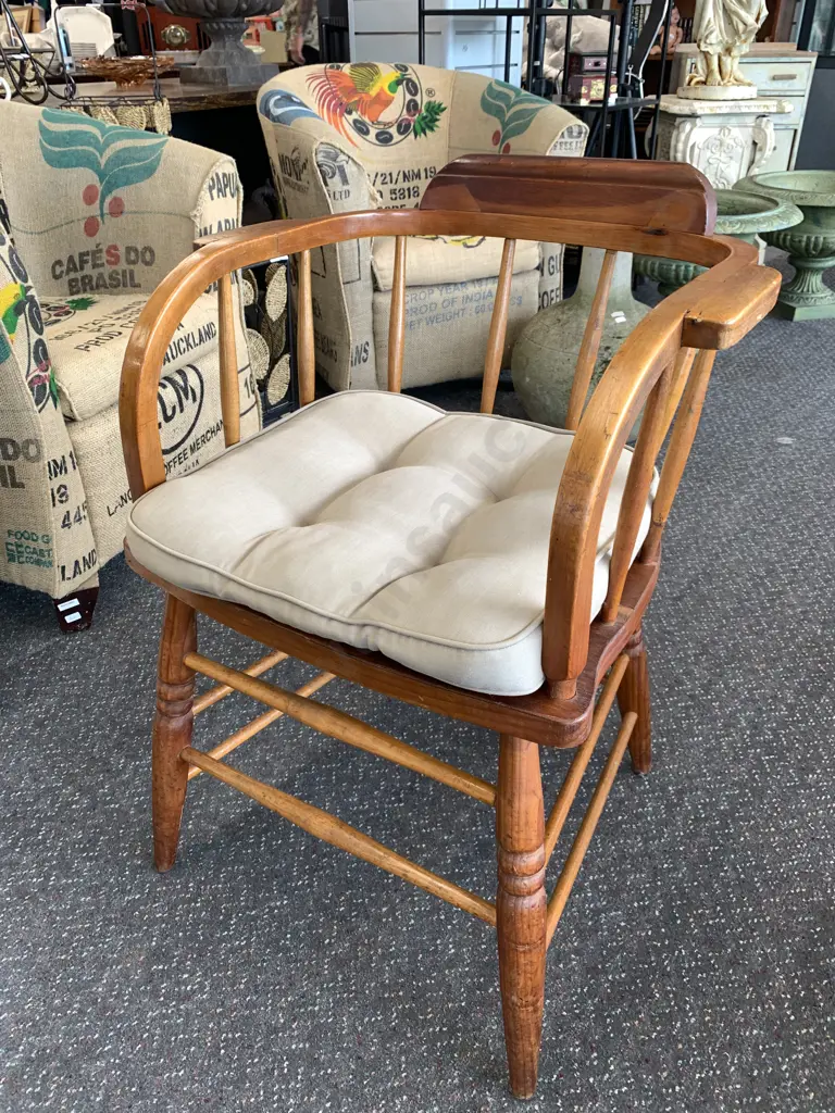 Antique Captains Chair With Beige Squab Image 1++