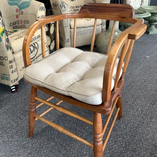 Antique Captains Chair With Beige Squab