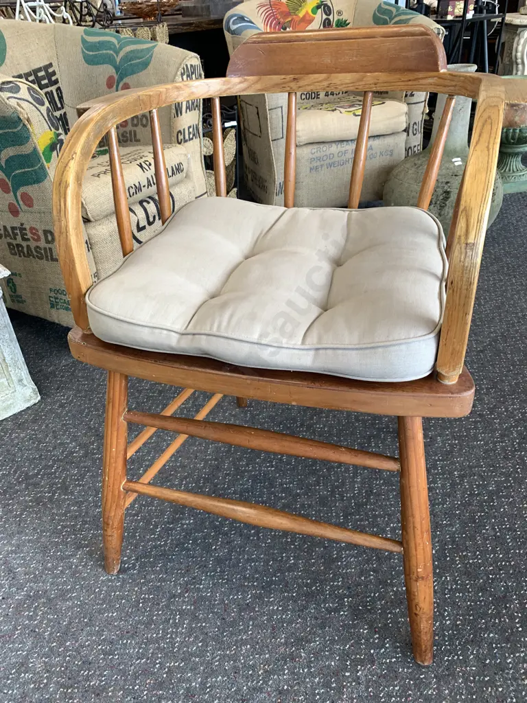 Antique Captains Chair With Beige Squab Image 1++