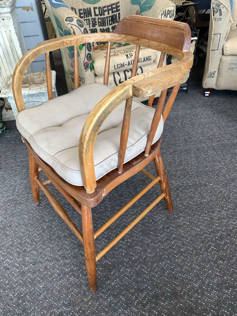 Antique Captains Chair With Beige Squab Image 1++