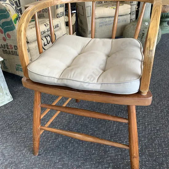 Antique Captains Chair With Beige Squab