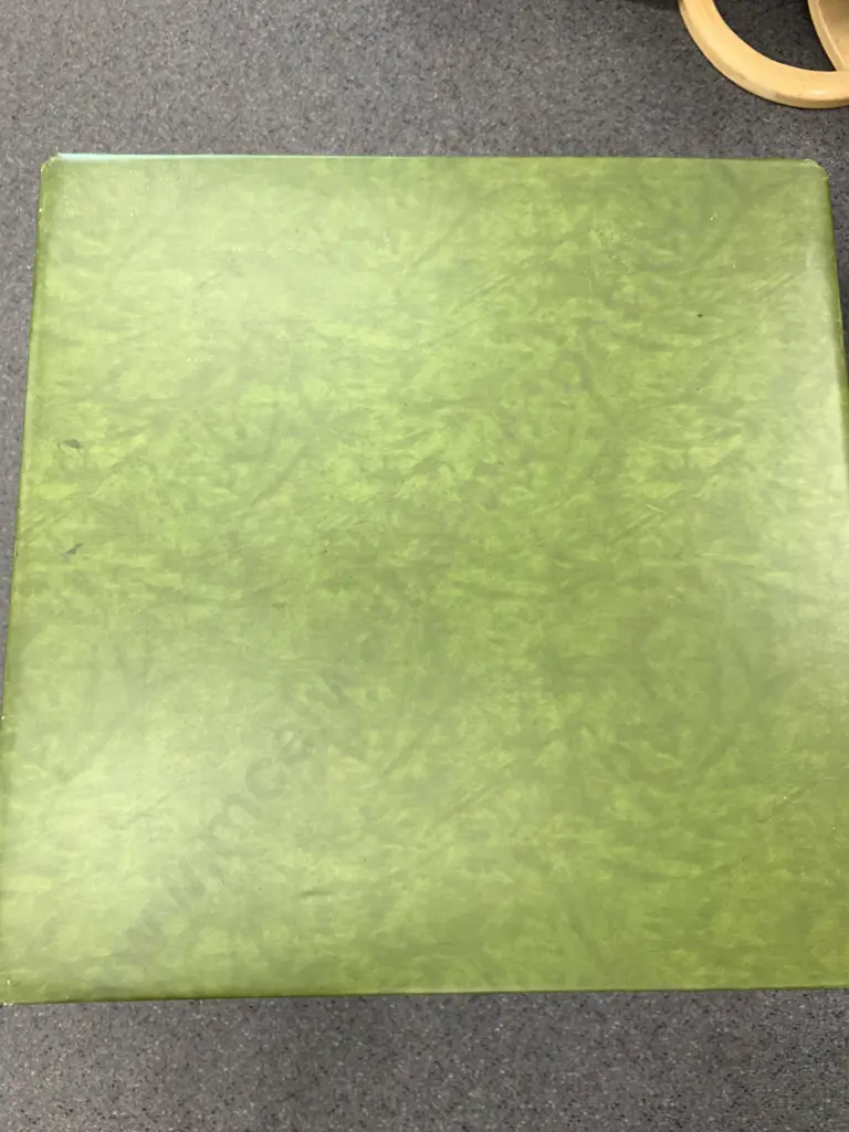 Vintage Foldup Card Table, Green Vinyl Top, H65 W73 D73cm Image 1++