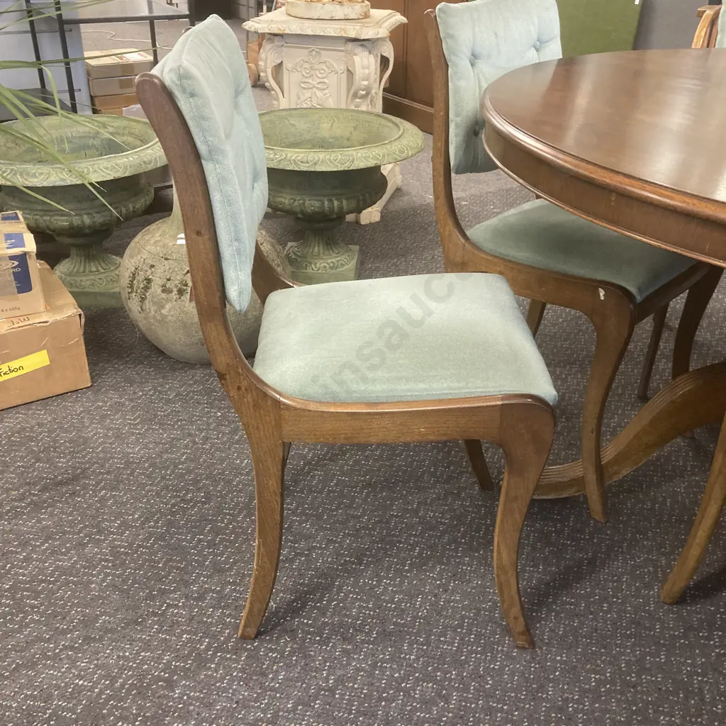 Mahogany Round Dining Table, Brass Claw Feet, 77 x 120cm, 6 Green Draylon Button Back Dining Chairs Image 1++