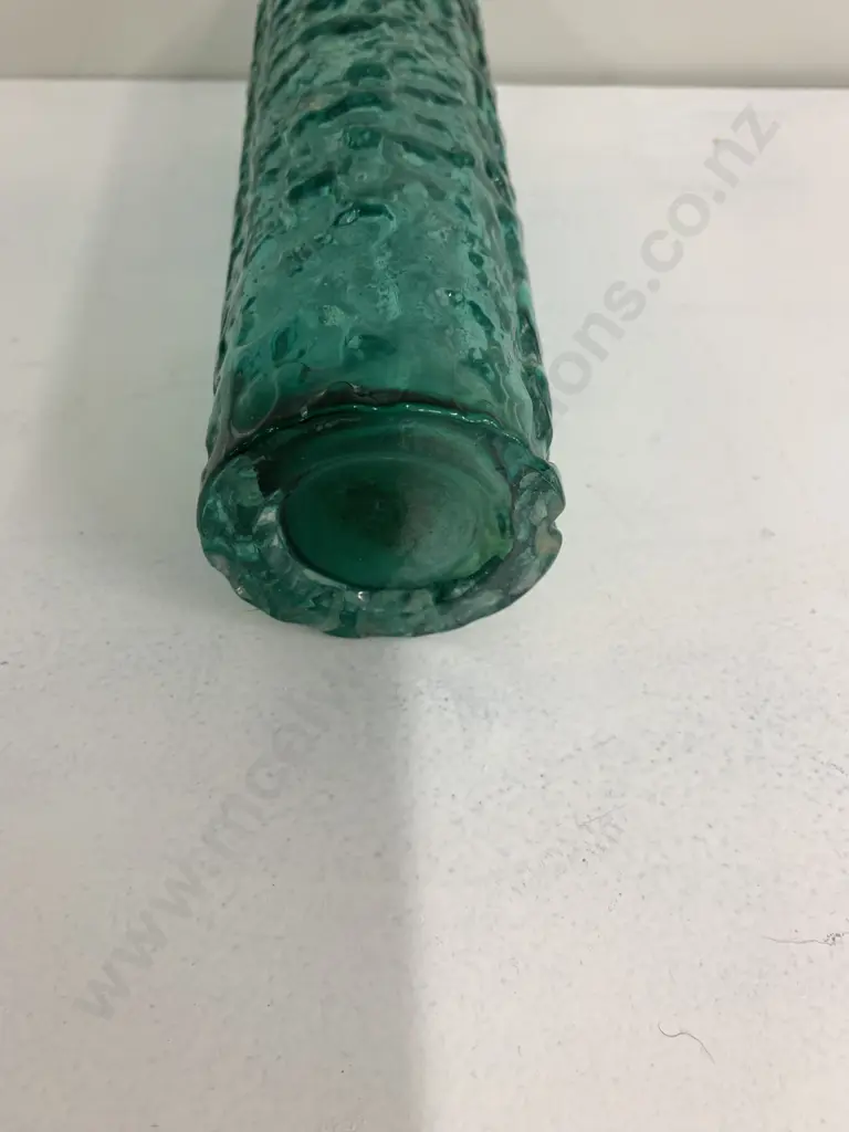 Vintage Green Glass Bark Vase H20cm Image 1++