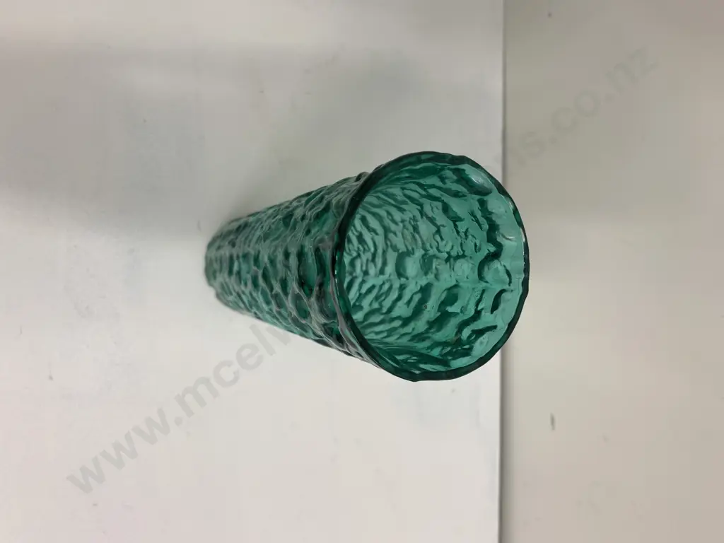 Vintage Green Glass Bark Vase H20cm Image 1++