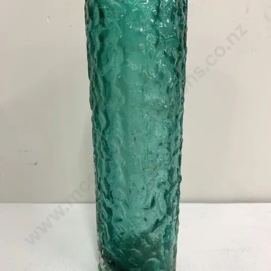 Vintage Green Glass Bark Vase H20cm