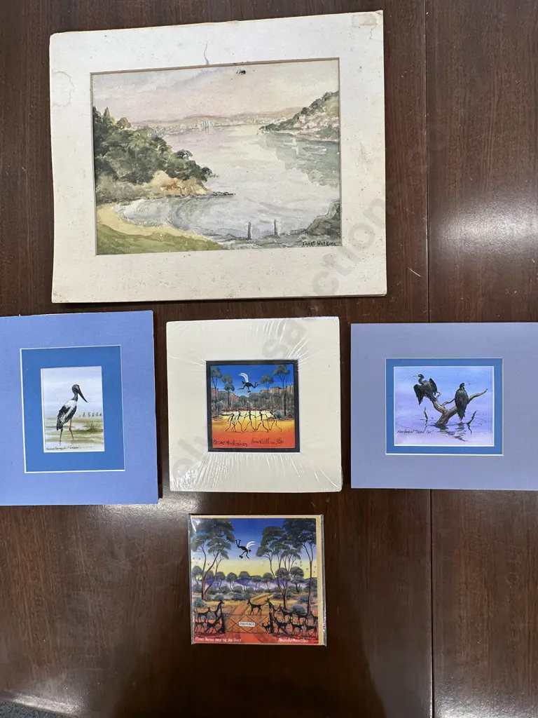 Selection Of Artwork Including Water Colour Titled 'Manukau Harbour' By Janet Watkins, Original Painting Etc Image 1++