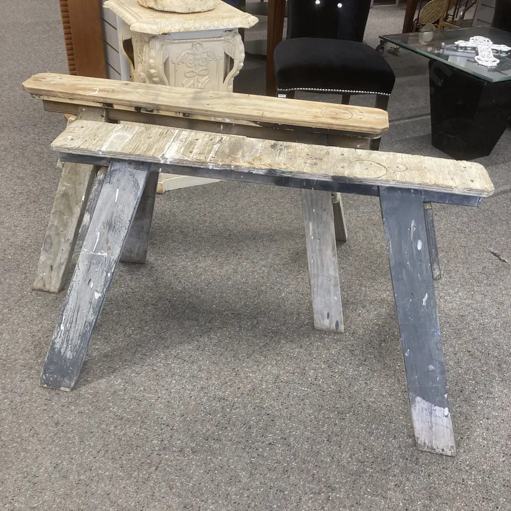 Wooden Sawhorses x 2, 59 x 99 & 57 x 105cm Image 1++