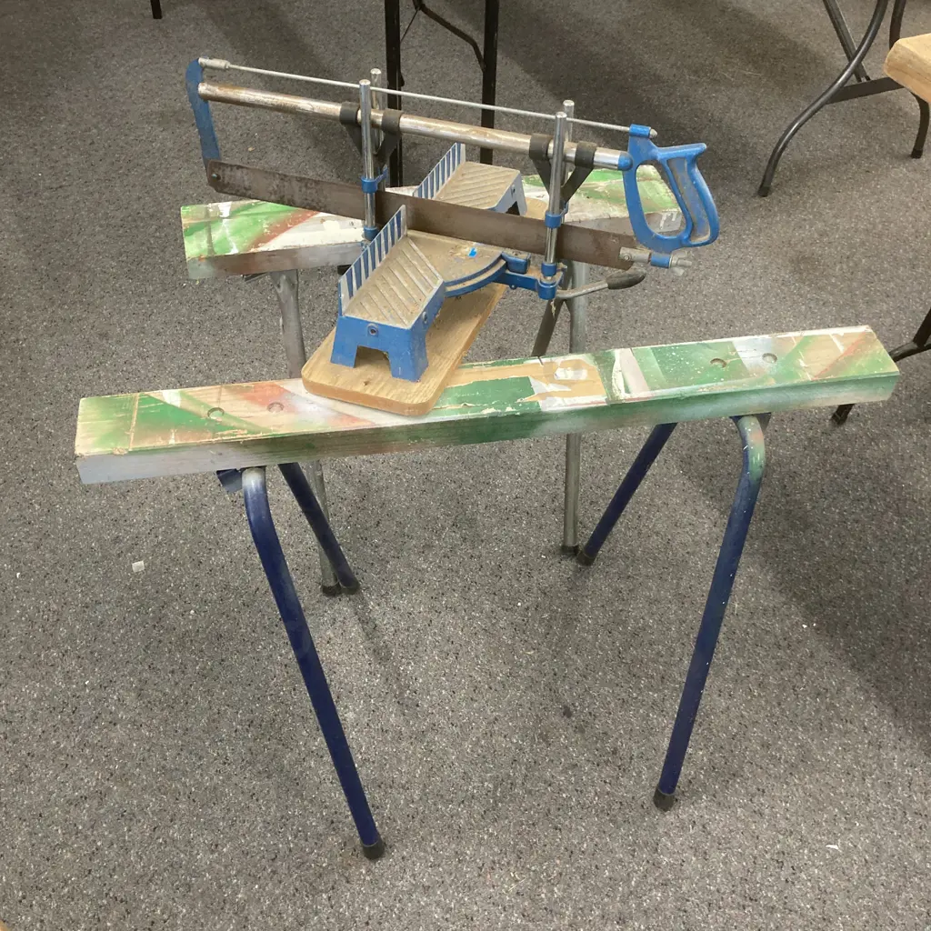 Pair of Foldup Sawhorses & A Mitre Saw With Stand Image 1++