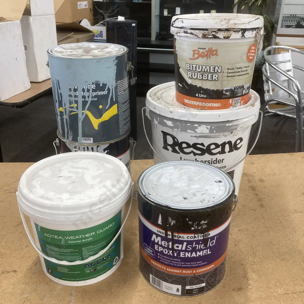Lot of Part Pails Of Paint & Bitumen Rubber Image 1++