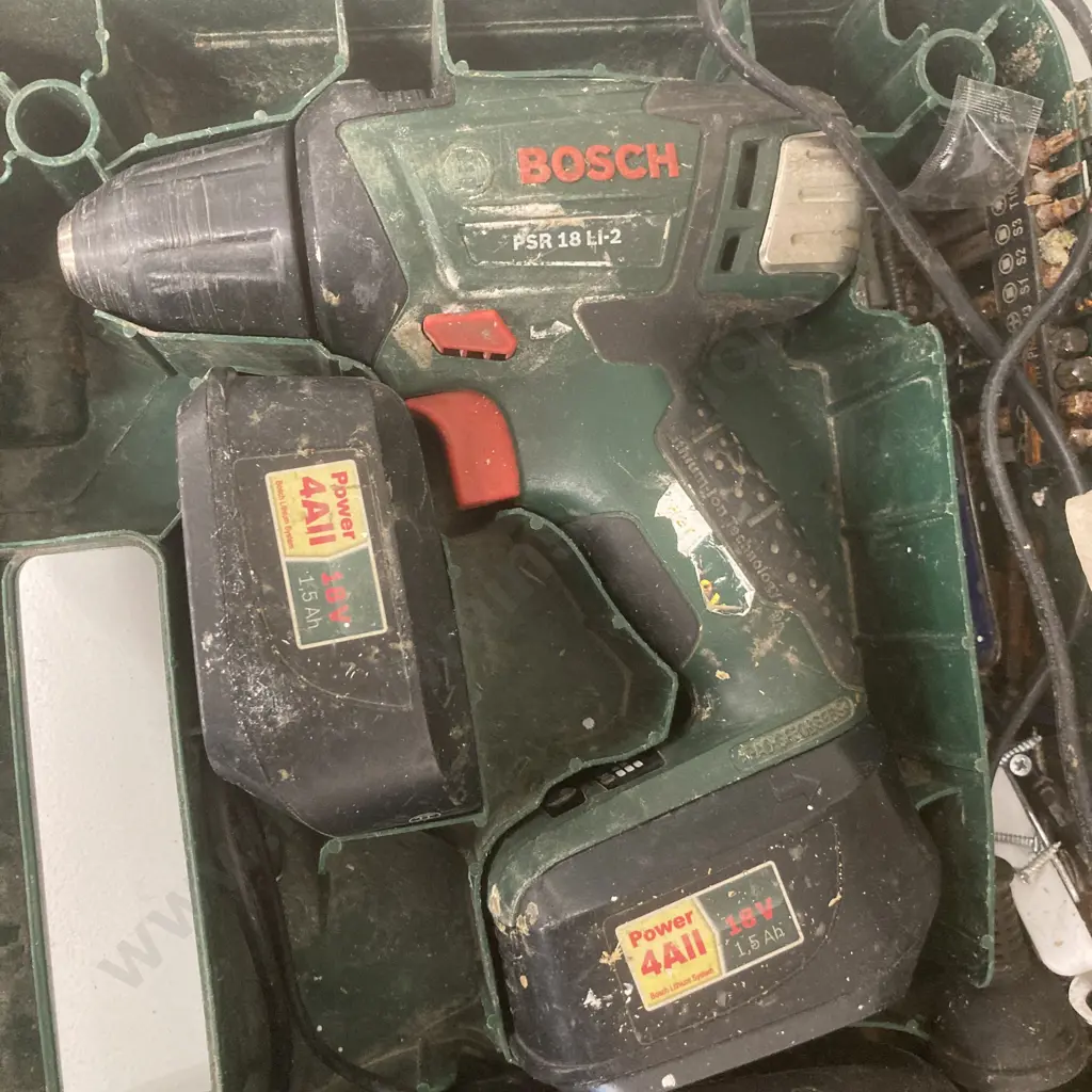 Bosch 18V Cordless Drill Driver, 2 x Batteries & Charger In Plastic Case Image 1++