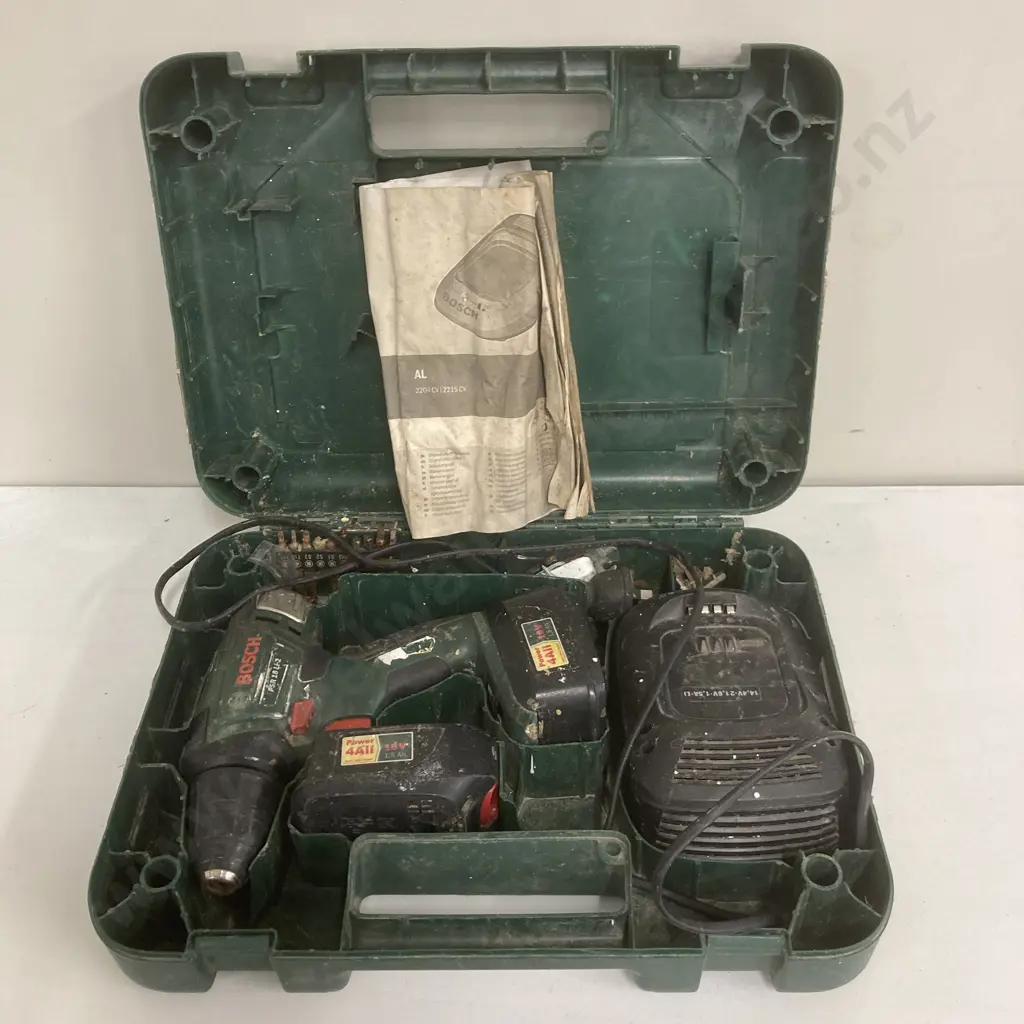 Bosch 18V Cordless Drill Driver, 2 x Batteries & Charger In Plastic Case Image 1++
