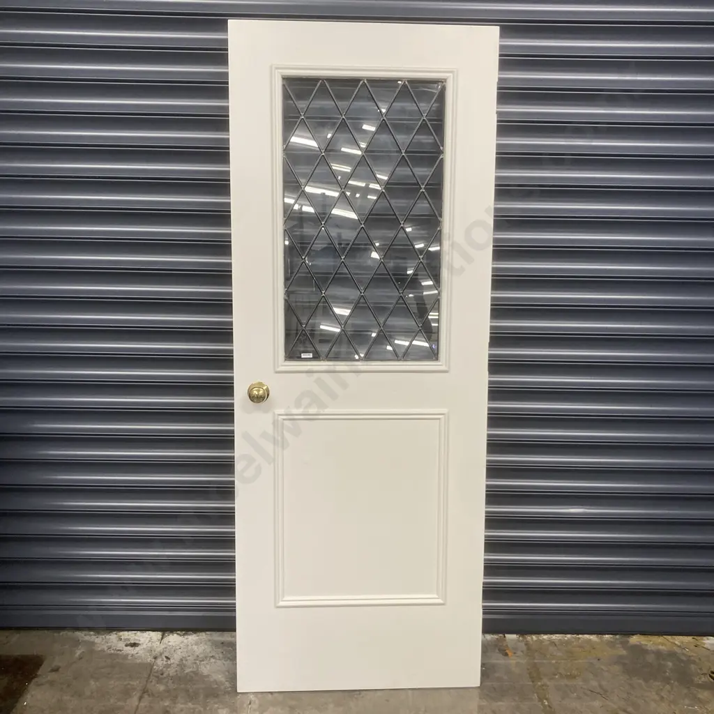 Clear Leadlight Top Panel Door Painted White, 1980 x 760mm, 36mm Thick Image 1++