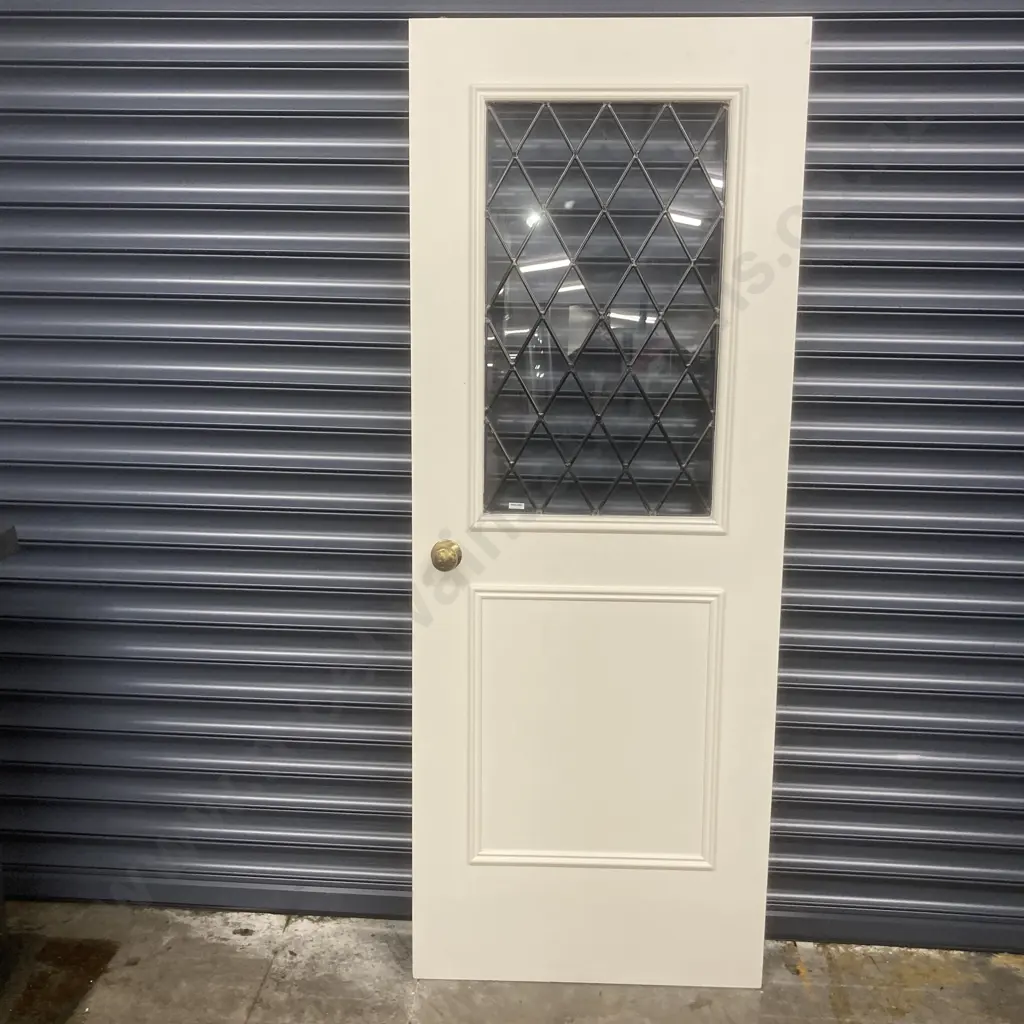 Clear Leadlight Top Panel Door Painted White, 1980 x 760mm, 36mm Thick Image 1++