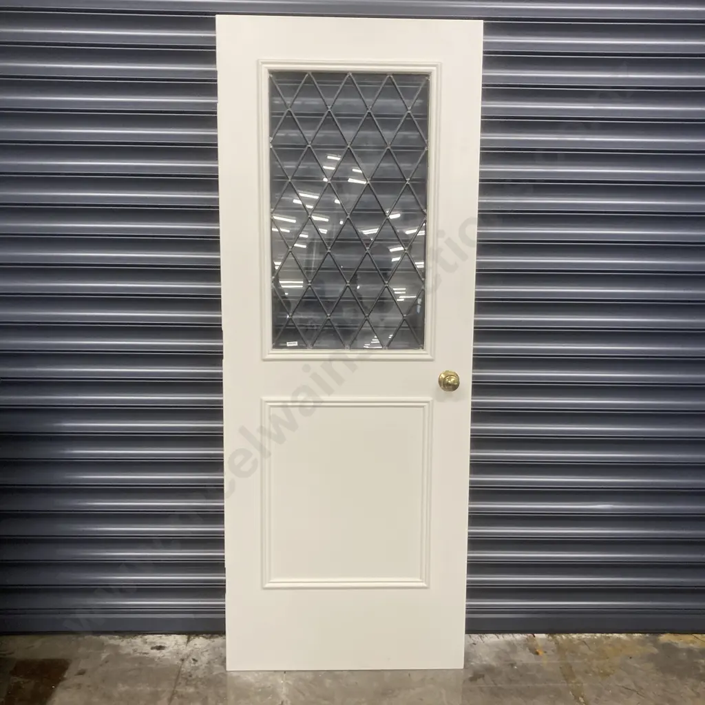 Clear Leadlight Top Panel Door Painted White, 1980 x 760mm, 36mm Thick Image 1++