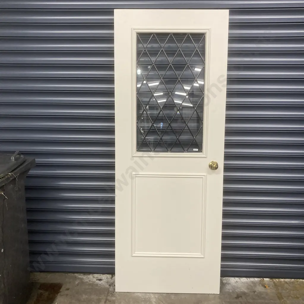 Clear Leadlight Top Panel Door Painted White, 1980 x 760mm, 36mm Thick Image 1++