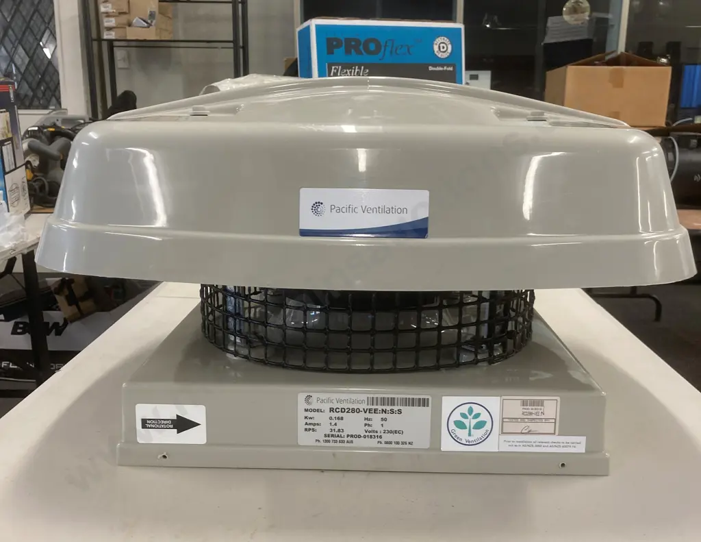 Pacific Ventilation RCD Series Roof Mounted Centrifugal Fan. Model RCD280-VEE:N:S:S Image 1++