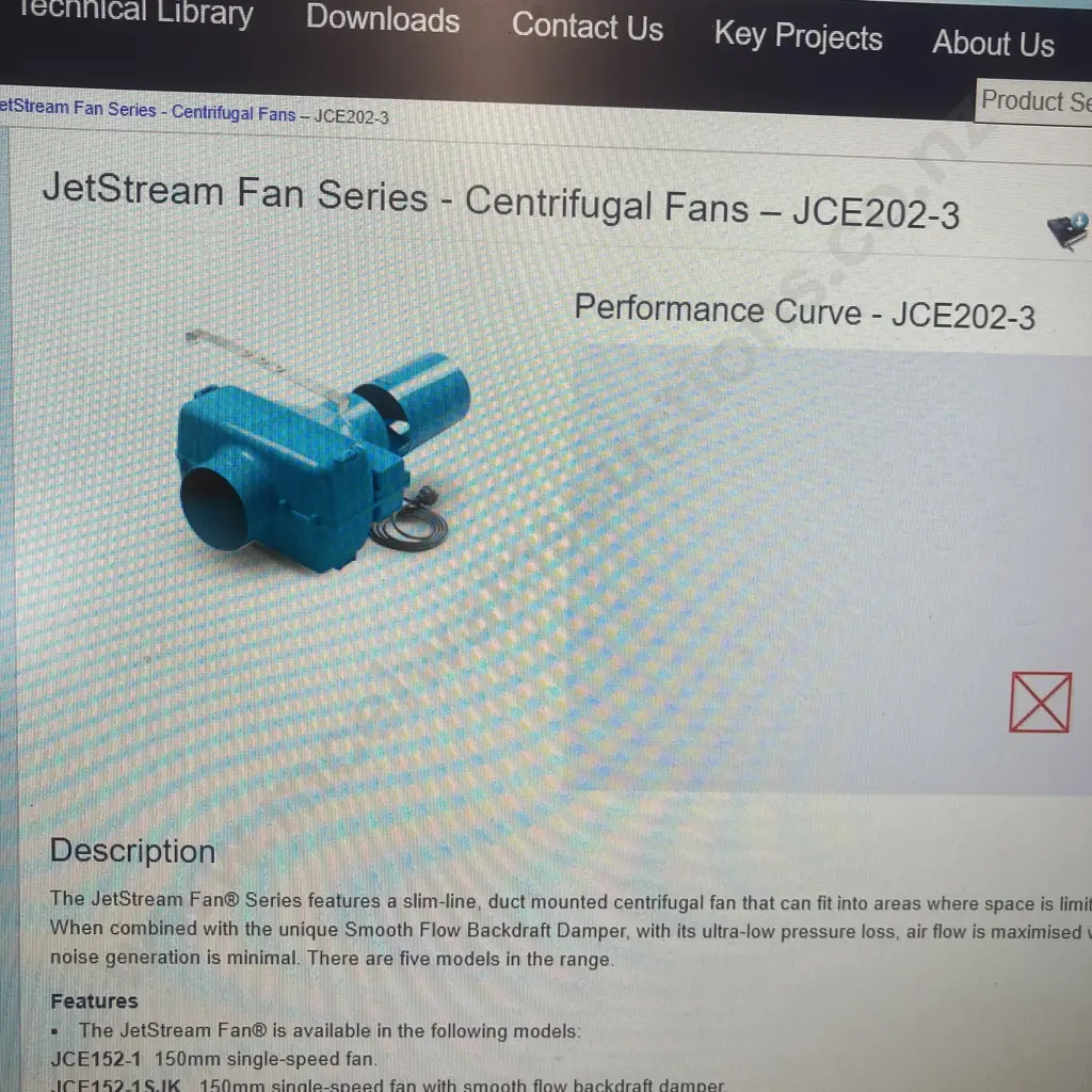 JetStream Fan® Series Centrifugal Fan – JCE202-3, Slim-line, Duct Mounted Image 1++