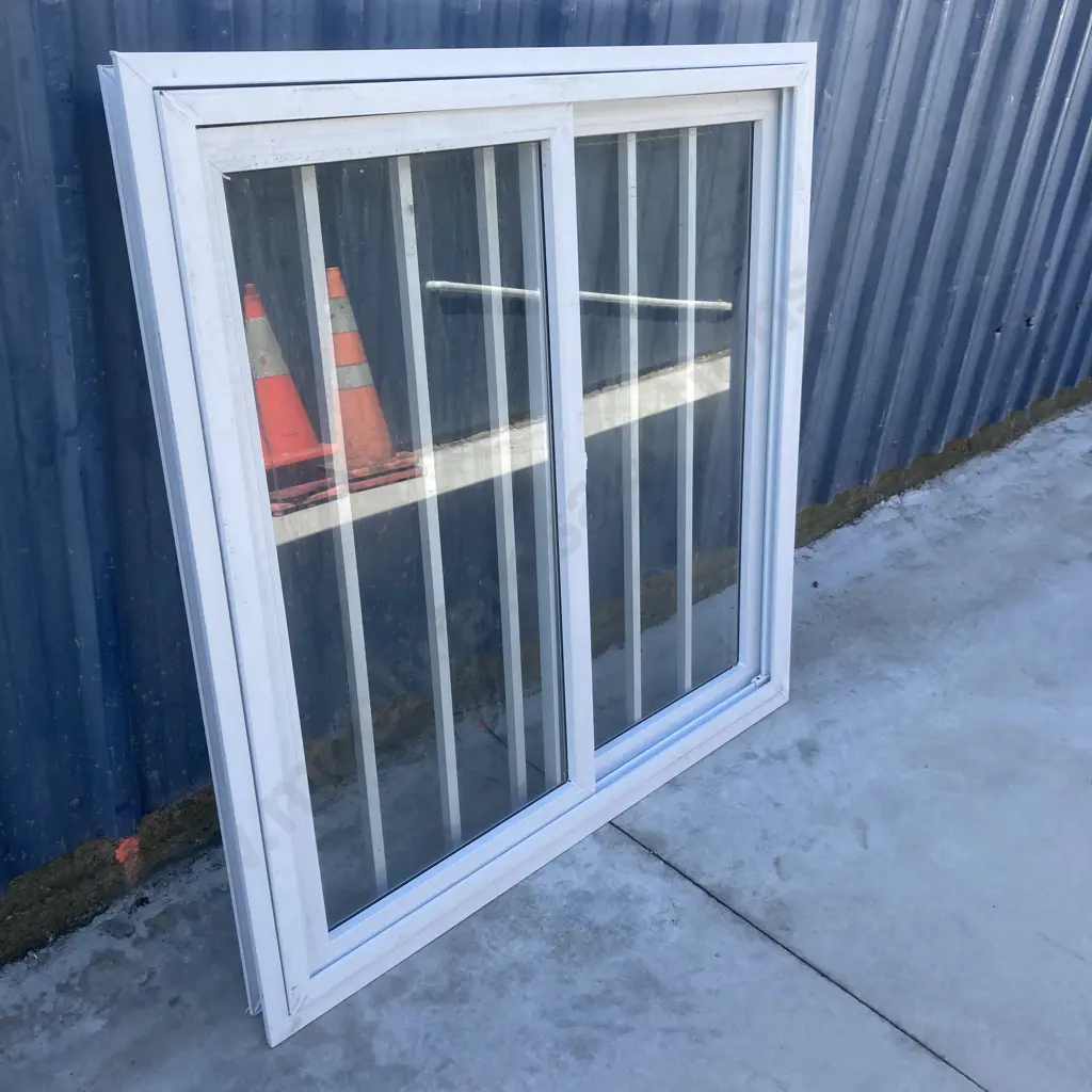 Glazed White PVC Sliding Window 1240 x 1240, With Catch & Security Bars, Inner Frame1193 x 1193, Other Frame1205 x 1200 Image 1++
